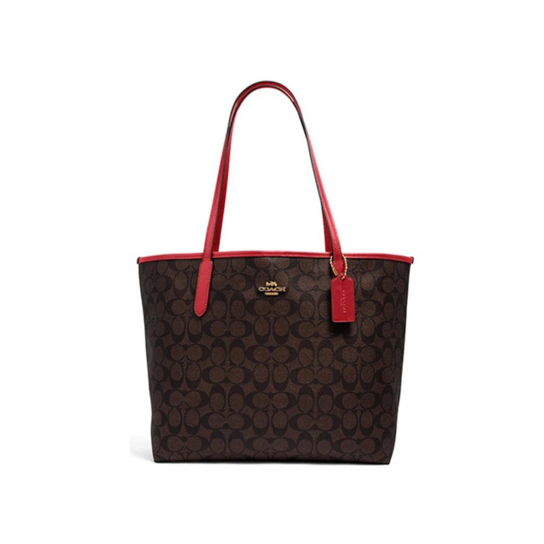 COACH/蔻驰 CITY 33老花拼红敞口单肩购物袋 5696 IMRVQ