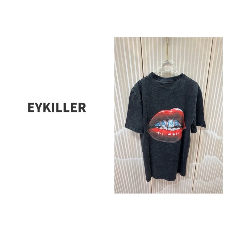 红唇烫钻大王 EYKILLER 2023男女款潮牌短袖