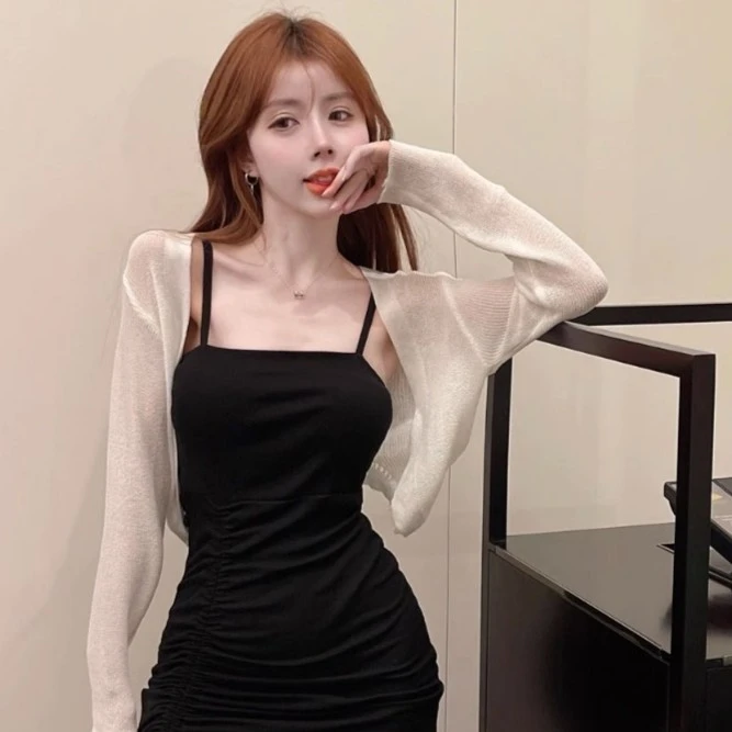 夏季纯欲风辣妹冰丝针织防晒披肩外搭显瘦百搭防晒罩衫女薄款披肩