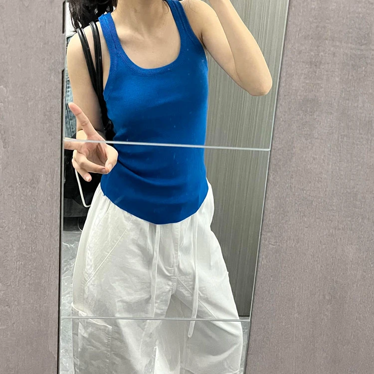 极简风吊带背心纯欲甜辣多巴胺蓝色女夏季外穿修身紧身无袖上衣