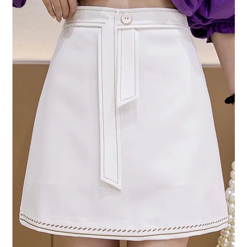 SW碧家 白色压明线A版牛仔半身裙  07142586