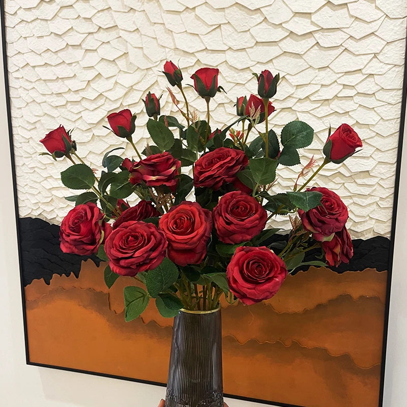 轻奢高端仿真花玫瑰花客厅插花艺摆件干花花束假花摆设