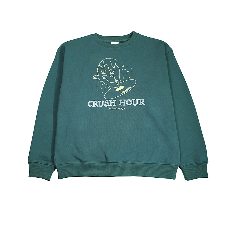 CMLRT-41卫衣休闲宽松印花美式长袖印花圆领绿色复古春季潮流加绒