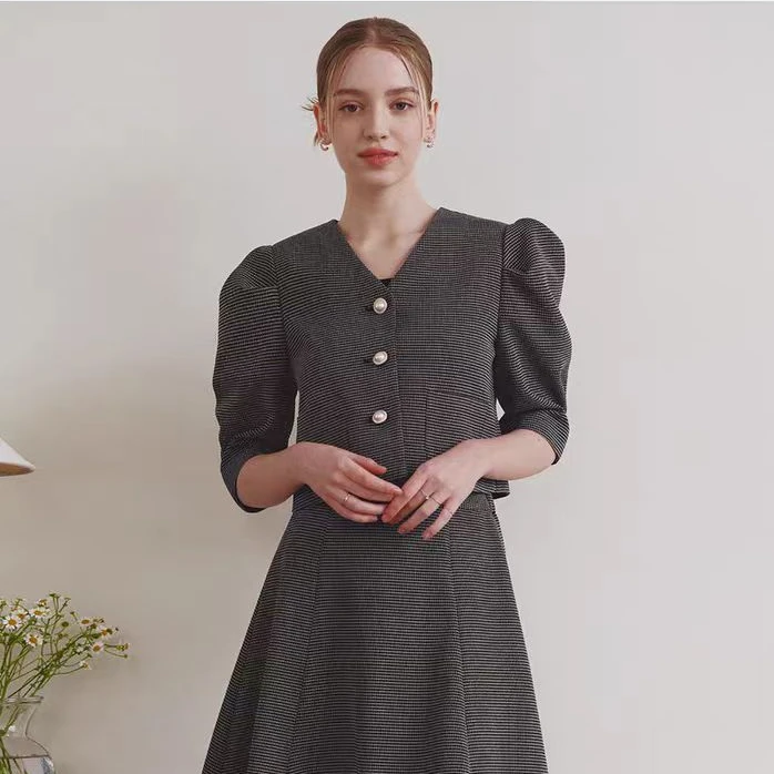 CMSKS-30韩国设计师气质裙套装连衣裙小香风显瘦夏季法式短袖