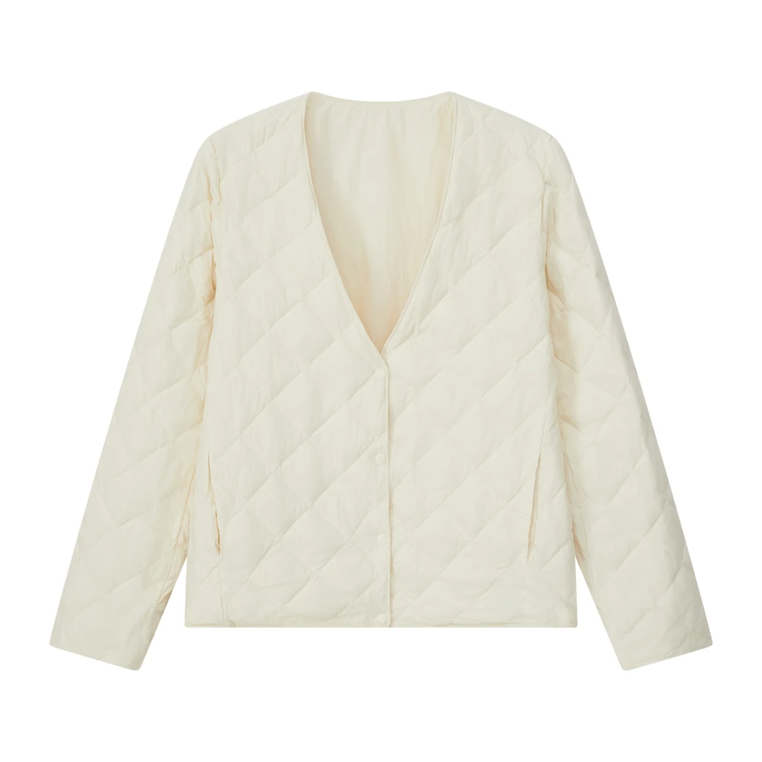 轻奢原创设计感气质百搭V领鹅绒羽绒服5639-343-5086