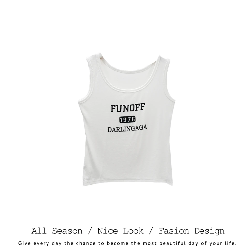 189     欧货时尚白色字母印花百搭背心      款号#215-1976