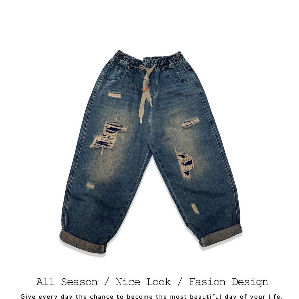 825/361    潮流时尚蓝色磨破宽松百搭休闲牛仔裤    款号#1513