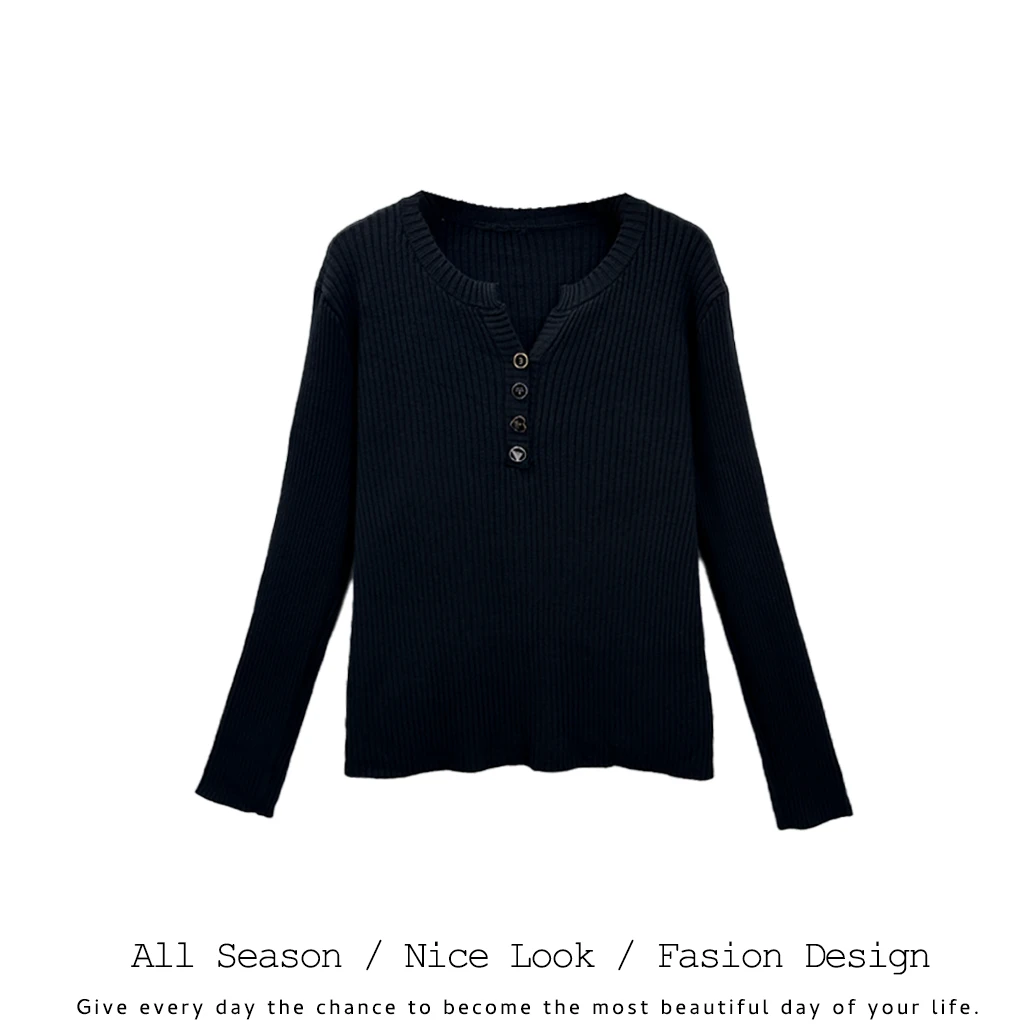 673    欧货时尚黑色半开领舒适百搭套头长袖        款号#8999