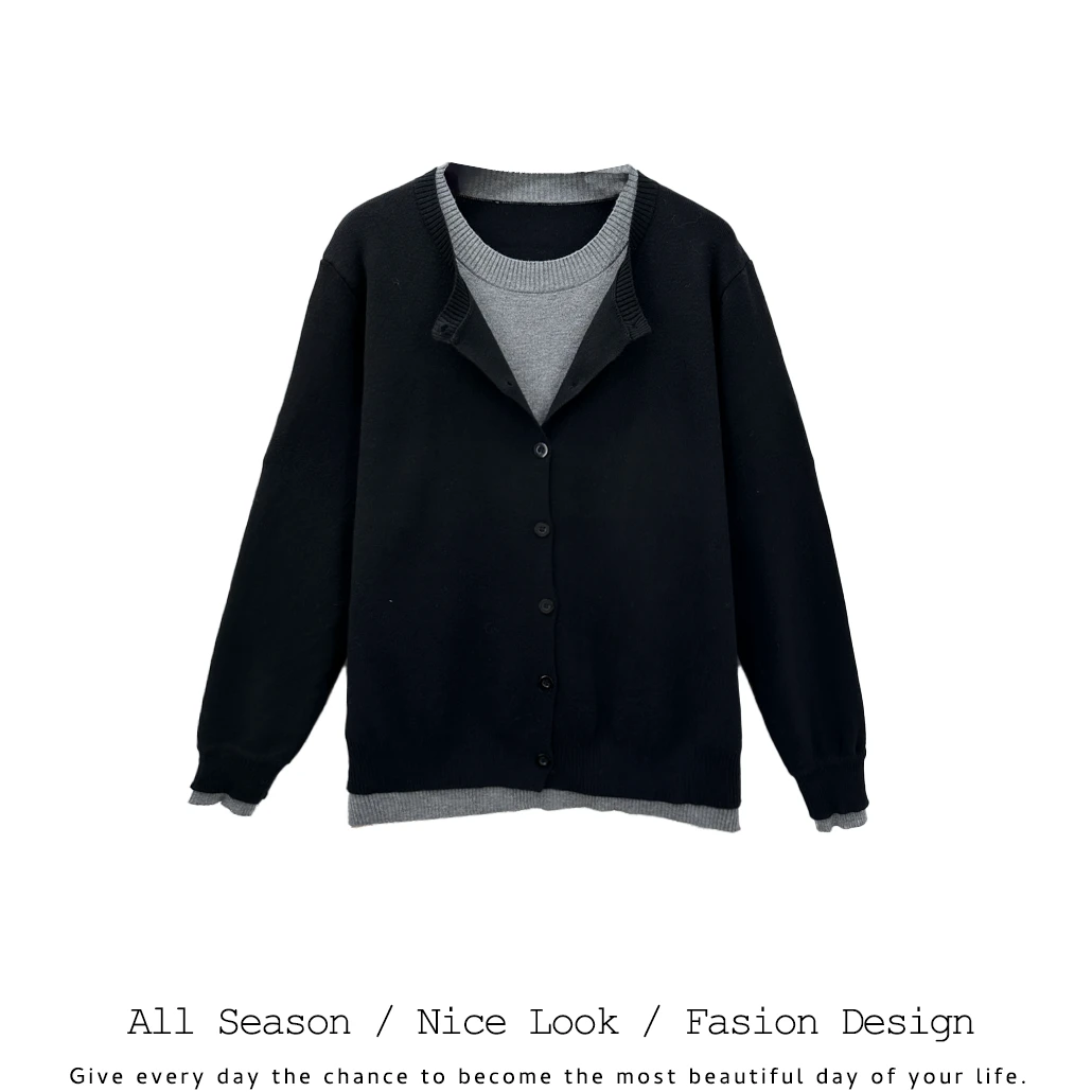 969        时尚双色拼接撞色假两件圆领套头长袖       款号#212