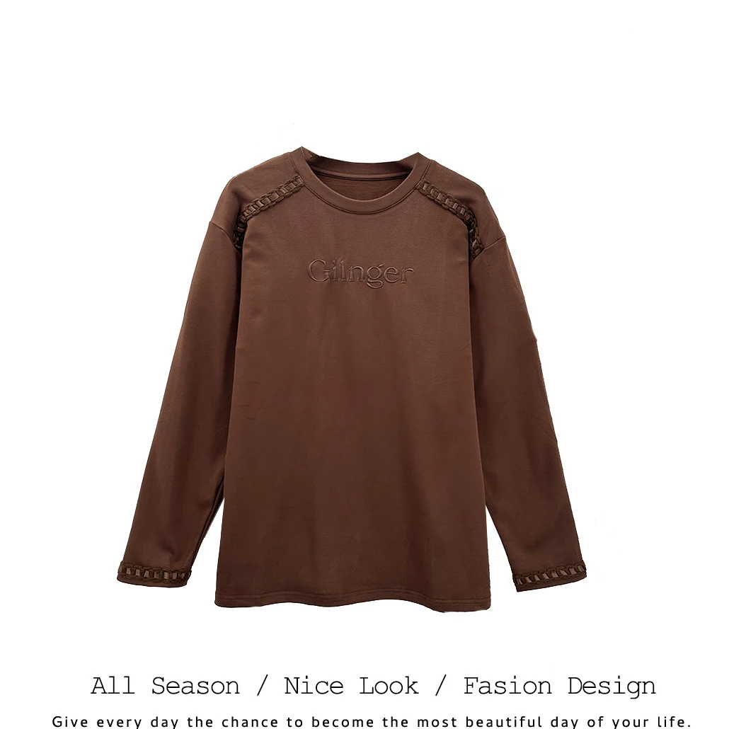 281     时尚咖色字母绣花秋冬百搭宽松长袖      款号#88861#