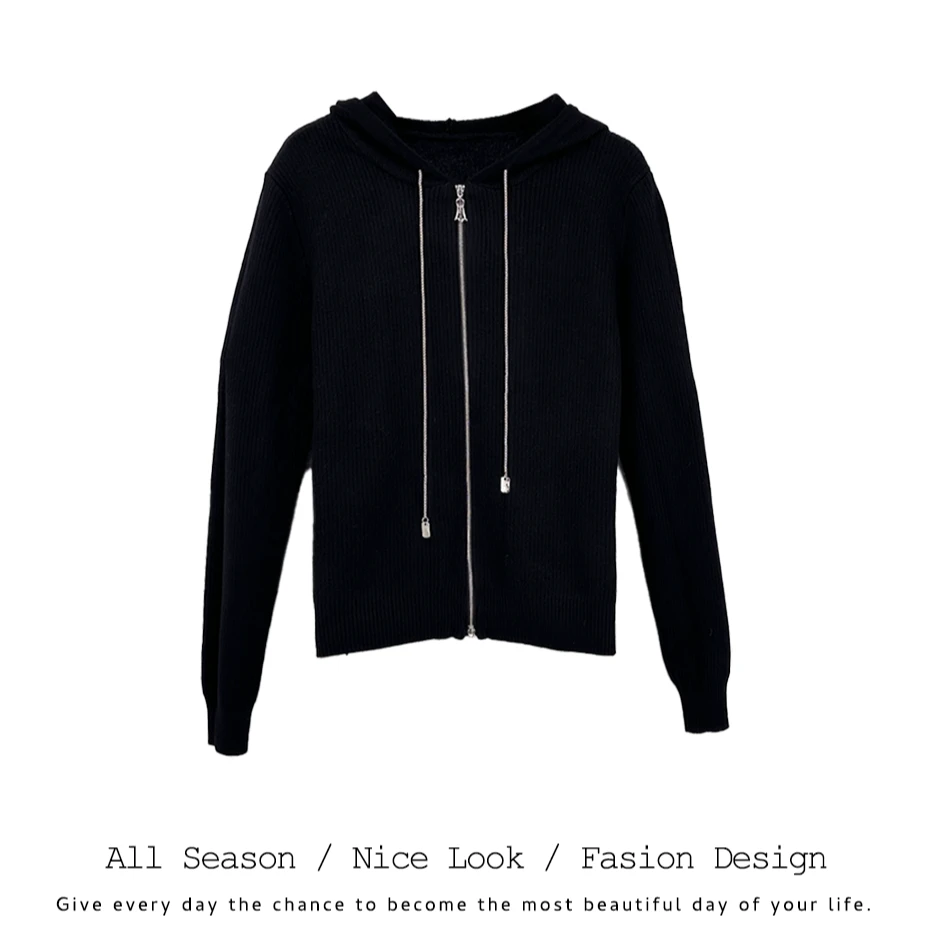 881     时尚双色拉链开衫百搭连帽长袖     款号#885