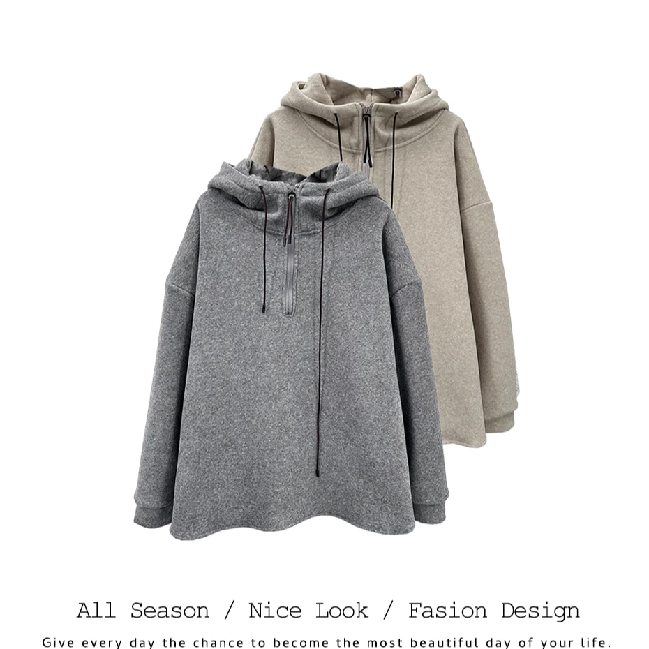 686  时尚休闲百搭半开领舒适连帽长袖   款号#8066