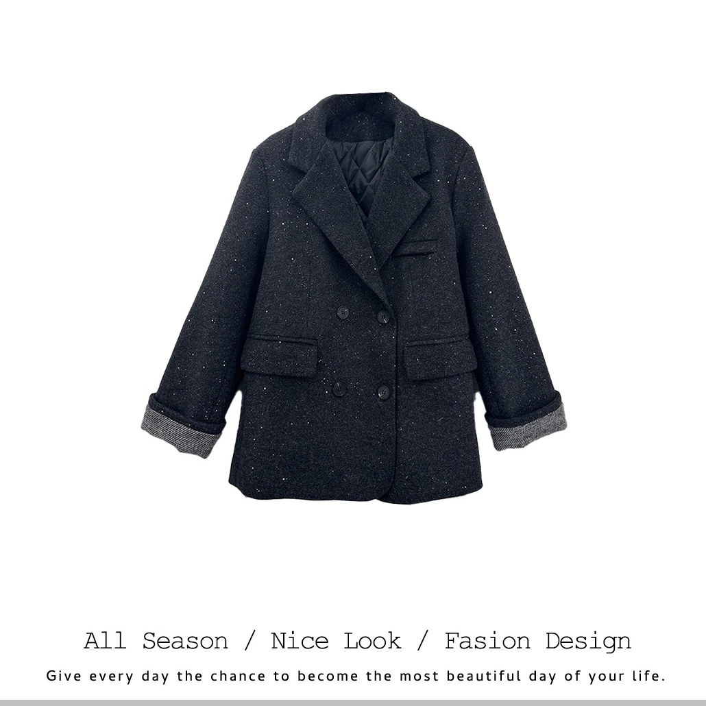 119   时尚镶钻满天星西服中长款秋冬外套      款号#9883