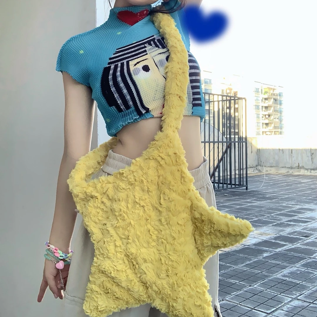 小众新款毛绒星星斜挎包欧美时尚单肩毛毛女包音乐节背包潮搭原宿