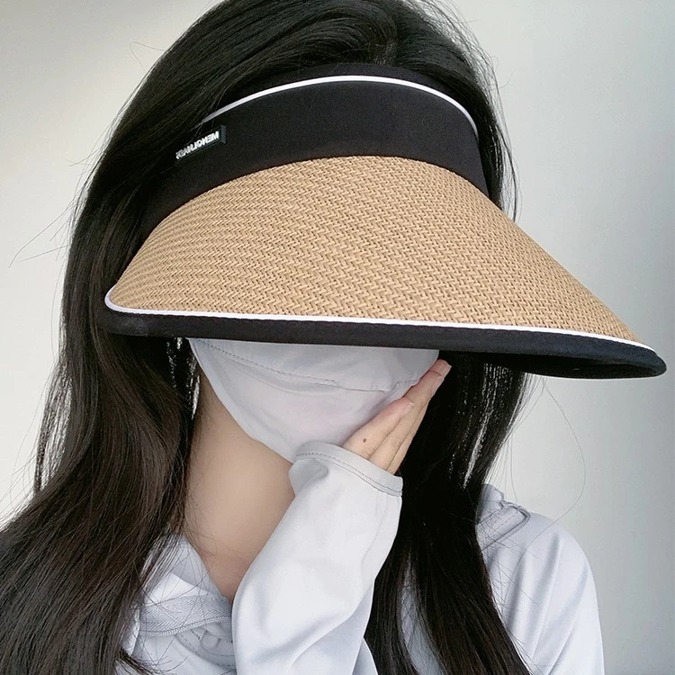 遮阳帽子女夏季可折叠防紫外线遮脸大檐空顶太阳帽骑车黑胶防晒帽
