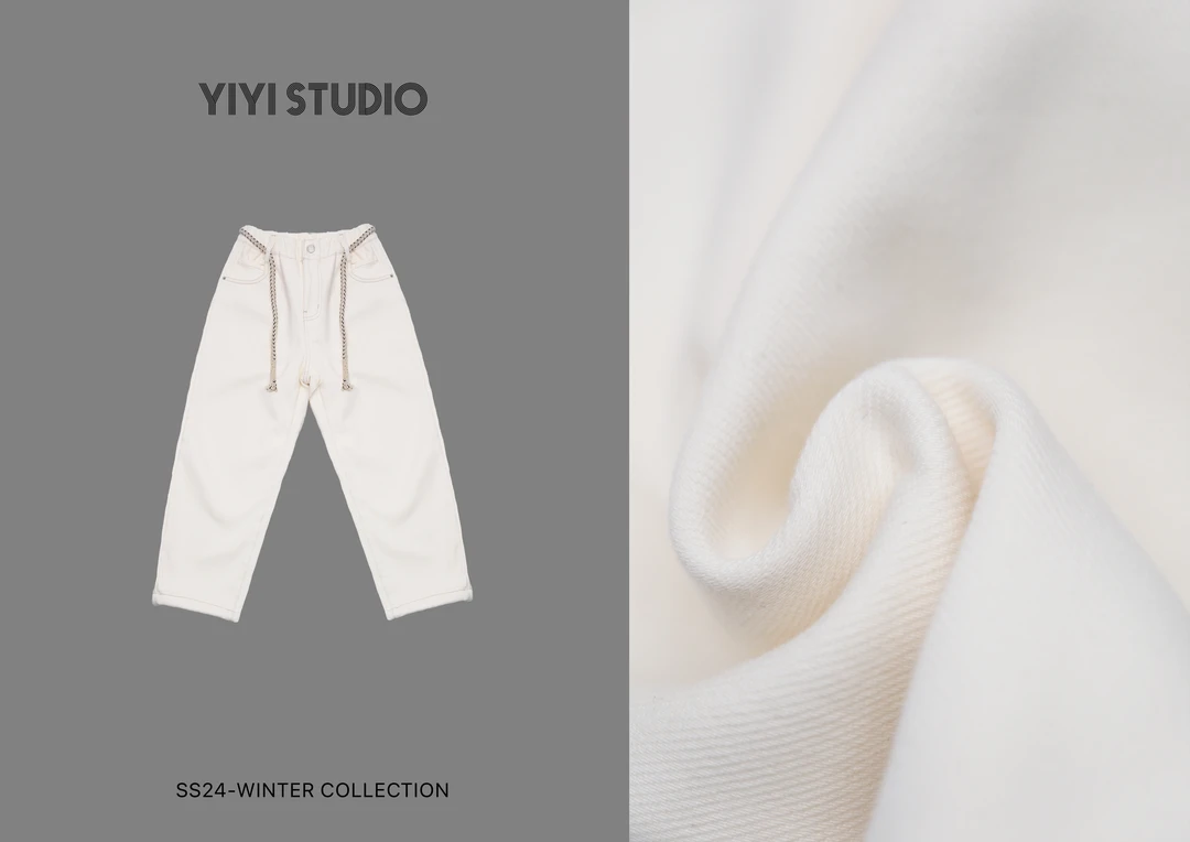 YiYi 童装米白色加绒老爹裤0420