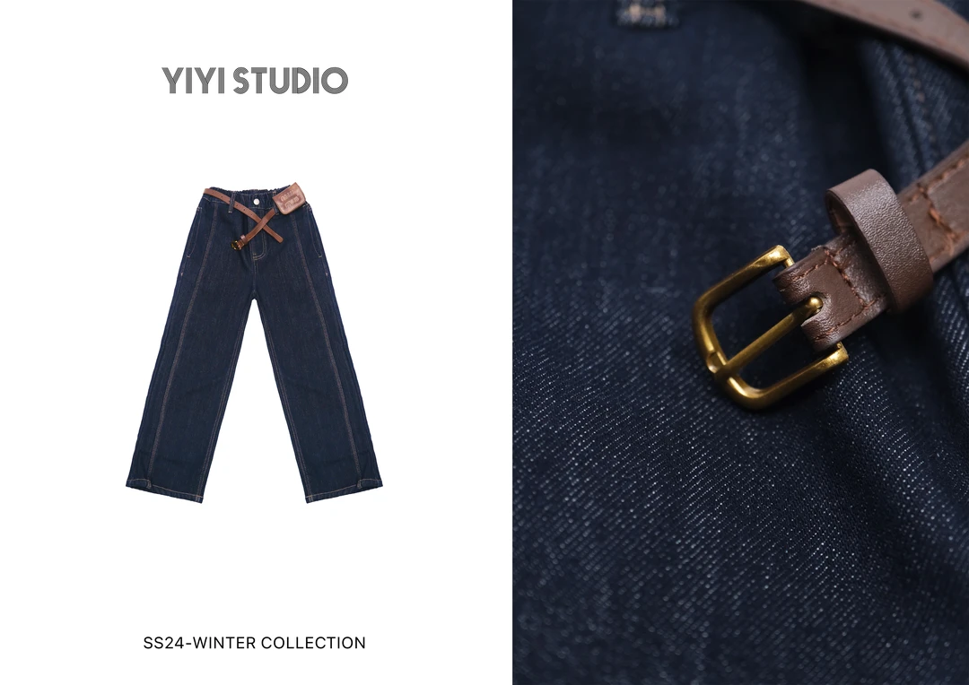 YiYi 童装原色设计款加绒直筒牛仔裤0422