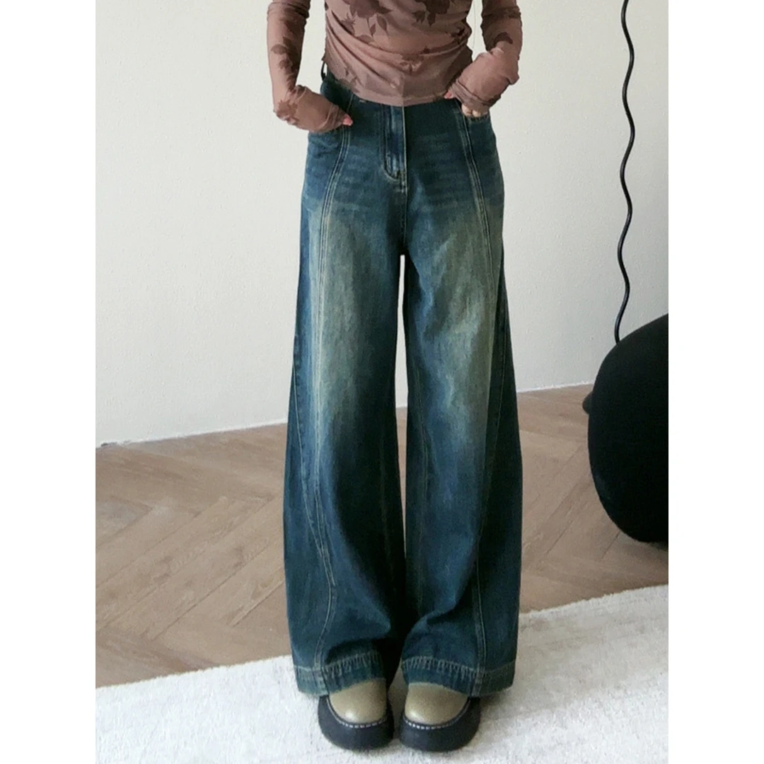 牛仔裤裤子直筒复古宽松长裤显瘦阔腿裤春秋美式高腰休闲夏季