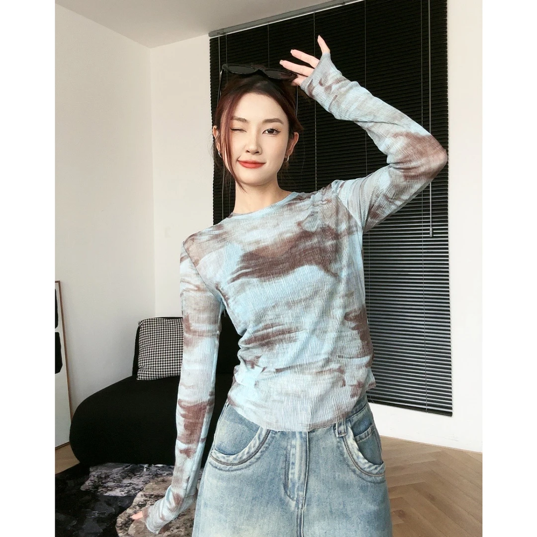 时尚打底衫显瘦长袖防晒衫打底夏季小众修身圆领百搭薄款气质