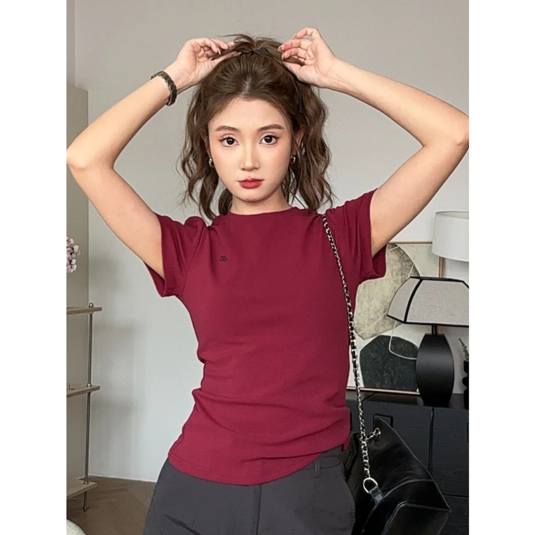 尔给t恤显瘦白色短款夏季修身圆领时尚休闲百搭不规则小众纯色ins