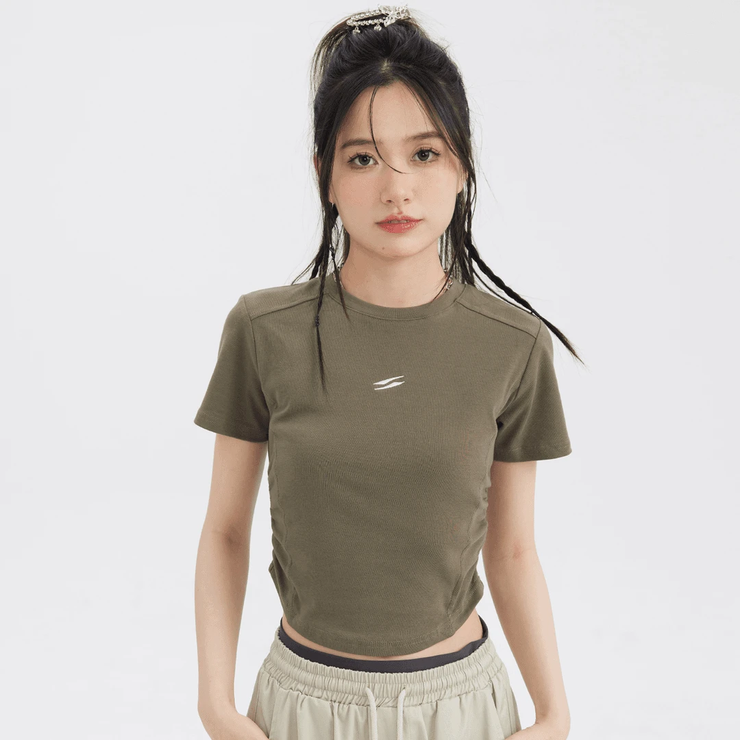 尔给夏季正肩短袖t恤女透气修身圆领T恤短款时尚百搭打底春夏