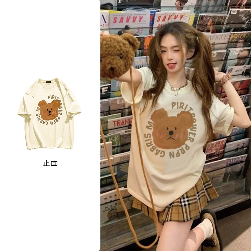 美式卡通印花重磅纯棉短袖T恤女夏季新款宽松显瘦百搭上衣#N420