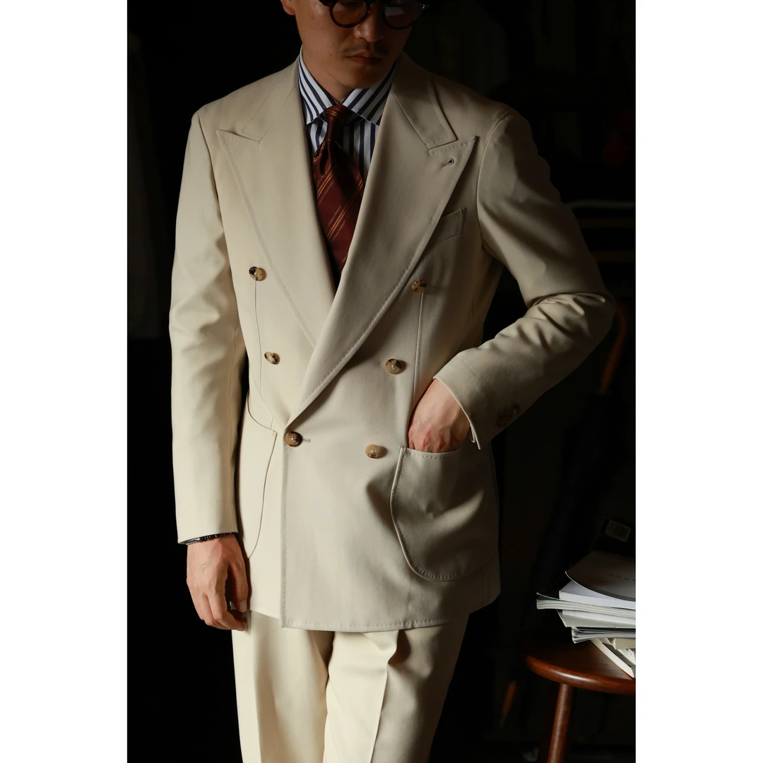 UG男装品牌 高定全毛衬 全羊毛强捻「海沙日落」双排扣六扣一套装