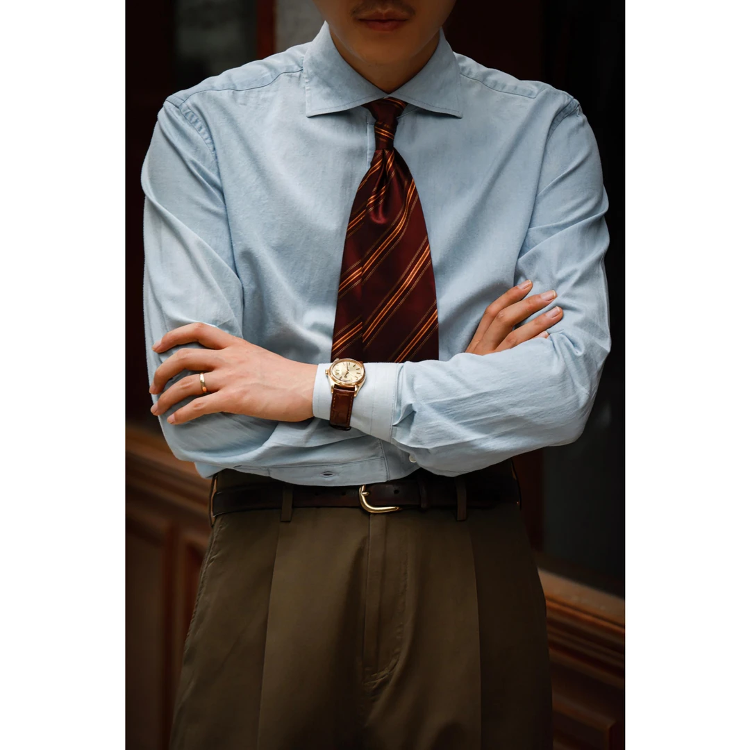 UGENTLE男装品牌 高定工艺 水洗丹宁色 复古八字领 牛仔 长袖衬衫