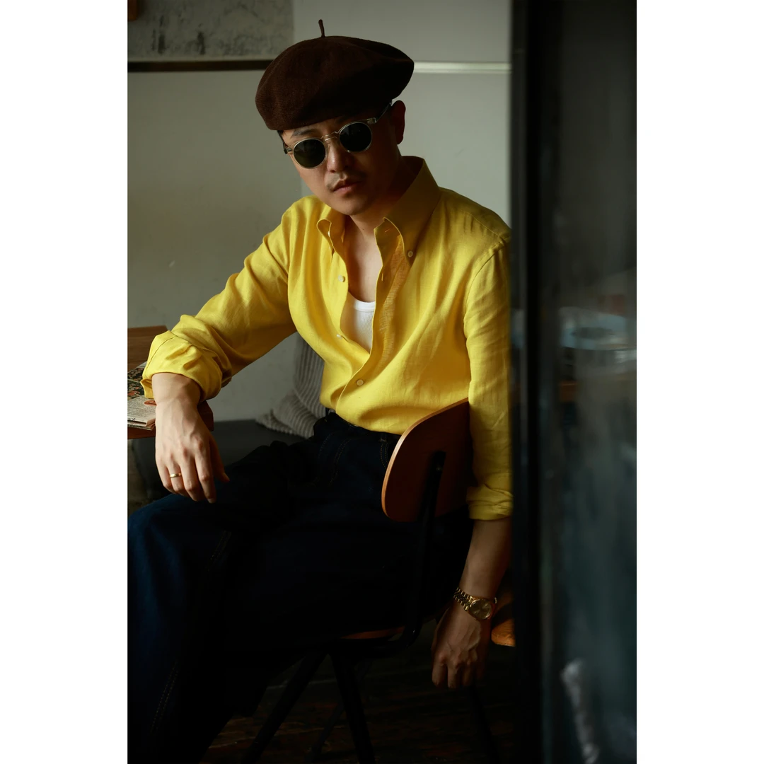 UGENTLE男装 经典系列「柠檬黄」纯亚麻Button-down 绅士长袖衬衫