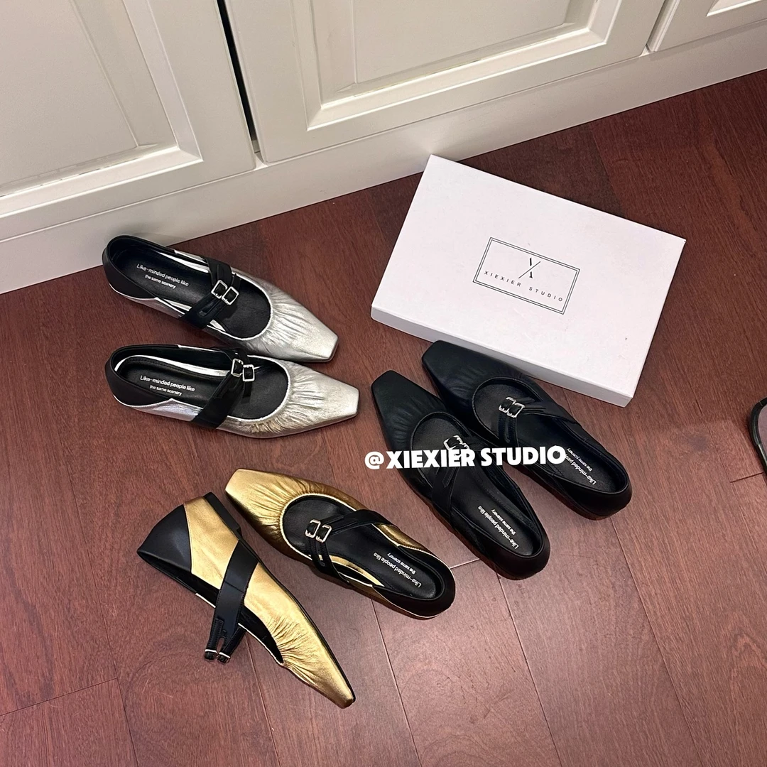 谢喜儿 | 新款真皮女鞋褶皱玛丽珍鞋平底芭蕾鞋浅口单鞋