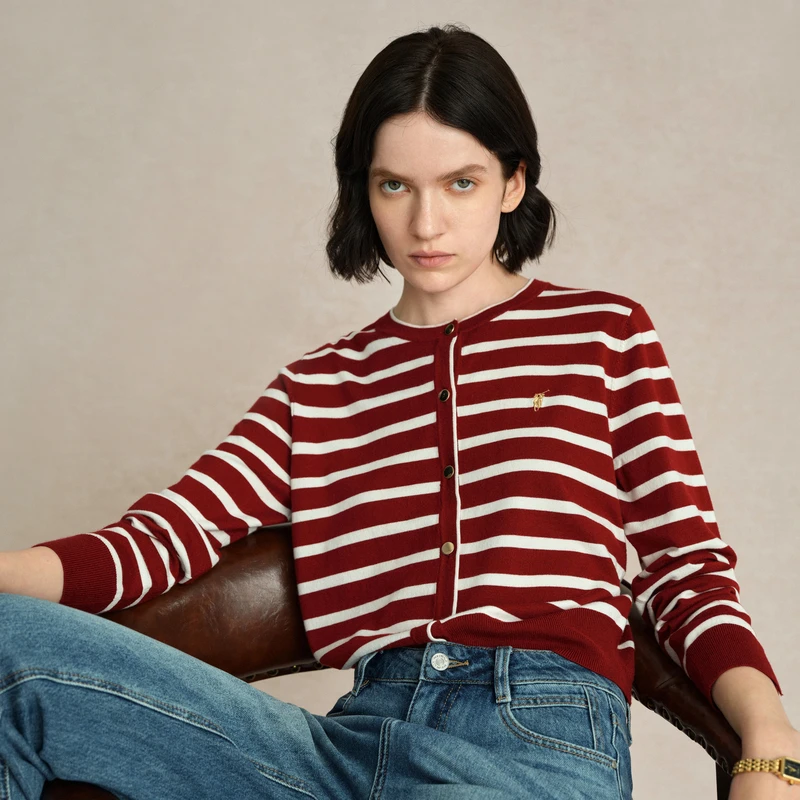 WALK新品秋冬女士条纹针织衫短款休闲运动雅丹风毛衫线W4358059