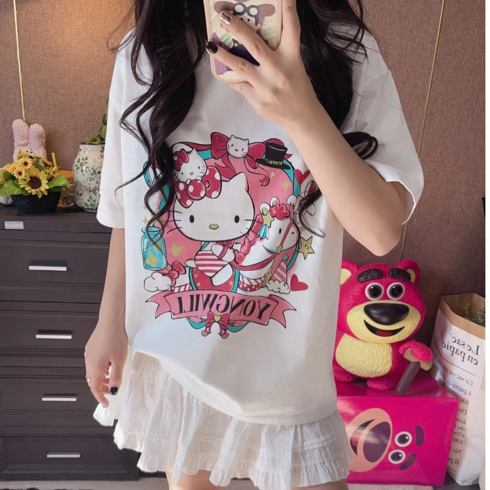 小羊纸袋家3528纪念版KT猫加厚圆领宽松正肩短袖T恤韩版休闲百搭