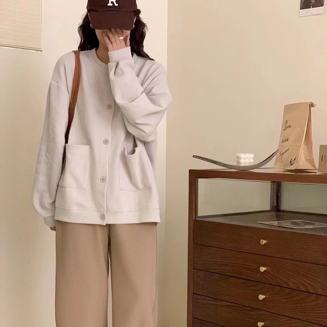 （兔子开衫）新春兔子刺绣开衫韩版宽松时尚百搭圆领休闲外套