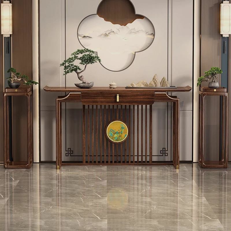 新中式玄关桌乌金木条案客厅入户门供桌靠墙玄关台超窄实木玄关柜