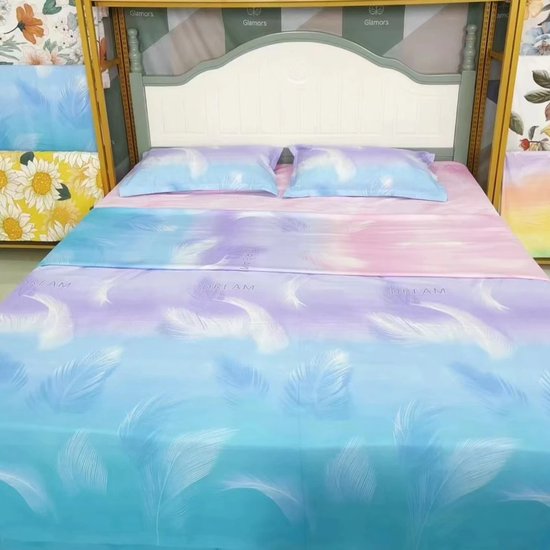 加厚棉床单2.45米*2.5米四季款加厚帆布柔软亲肤(蓝羽毛)