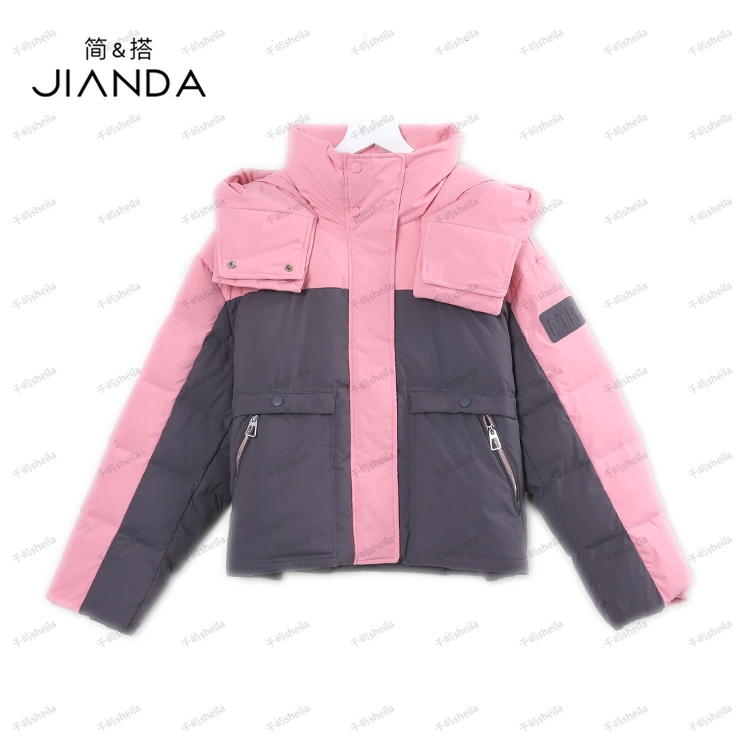 【千屿Sheila】冬季短款立领保暖女士拼色羽绒服234-YRF/1101-257