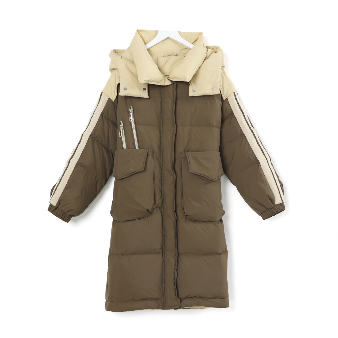 【千屿Sheila】冬季长款连帽女士保暖拼色羽绒服234-YRF/0117-150