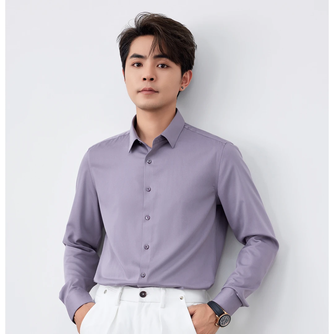 【润哥】桑蚕丝衬衫男休闲百搭翻领黑色质感上衣高级感纯色衬衫1236