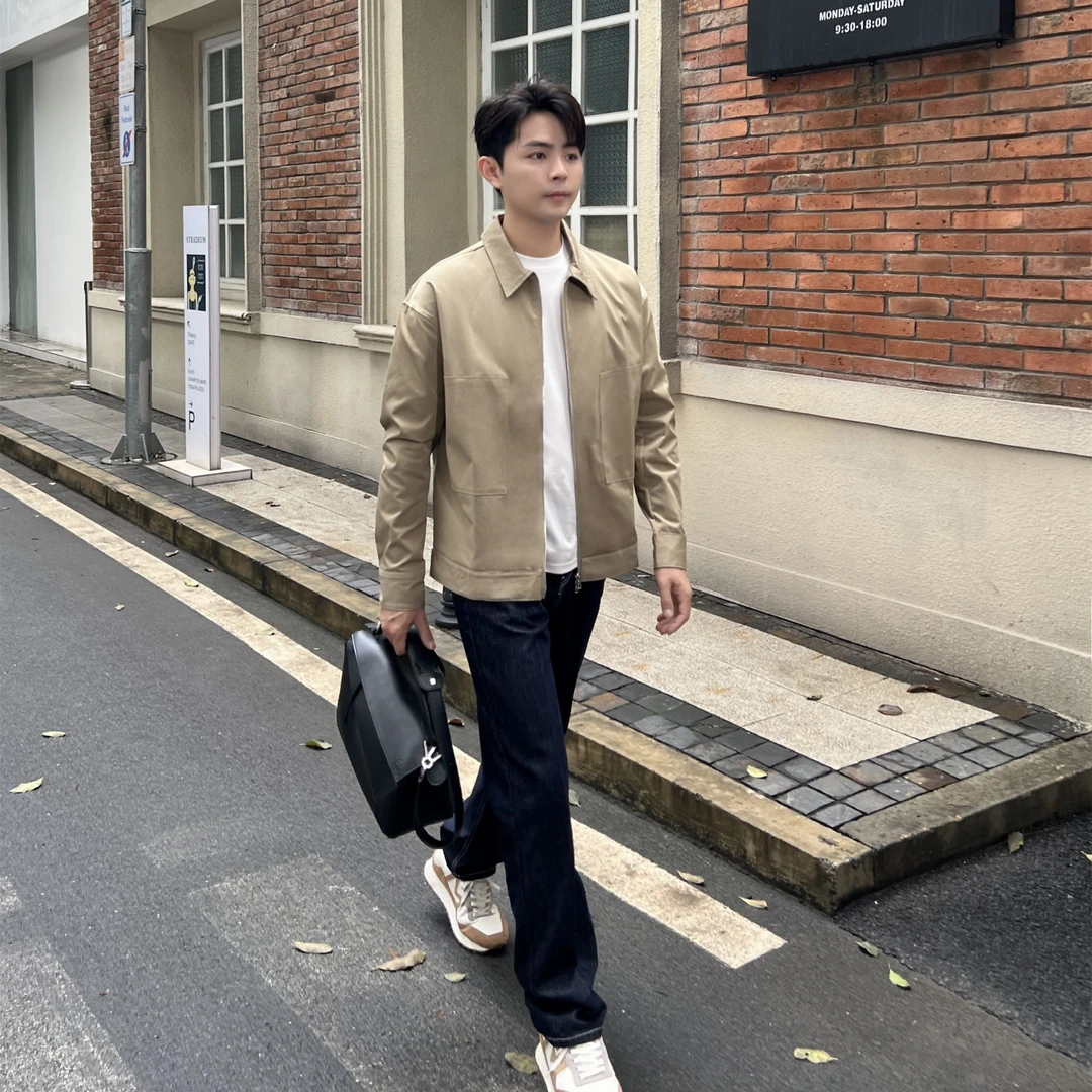 【润哥】春秋款休闲夹克简约时尚百搭外套翻领修身薄款上衣男62108