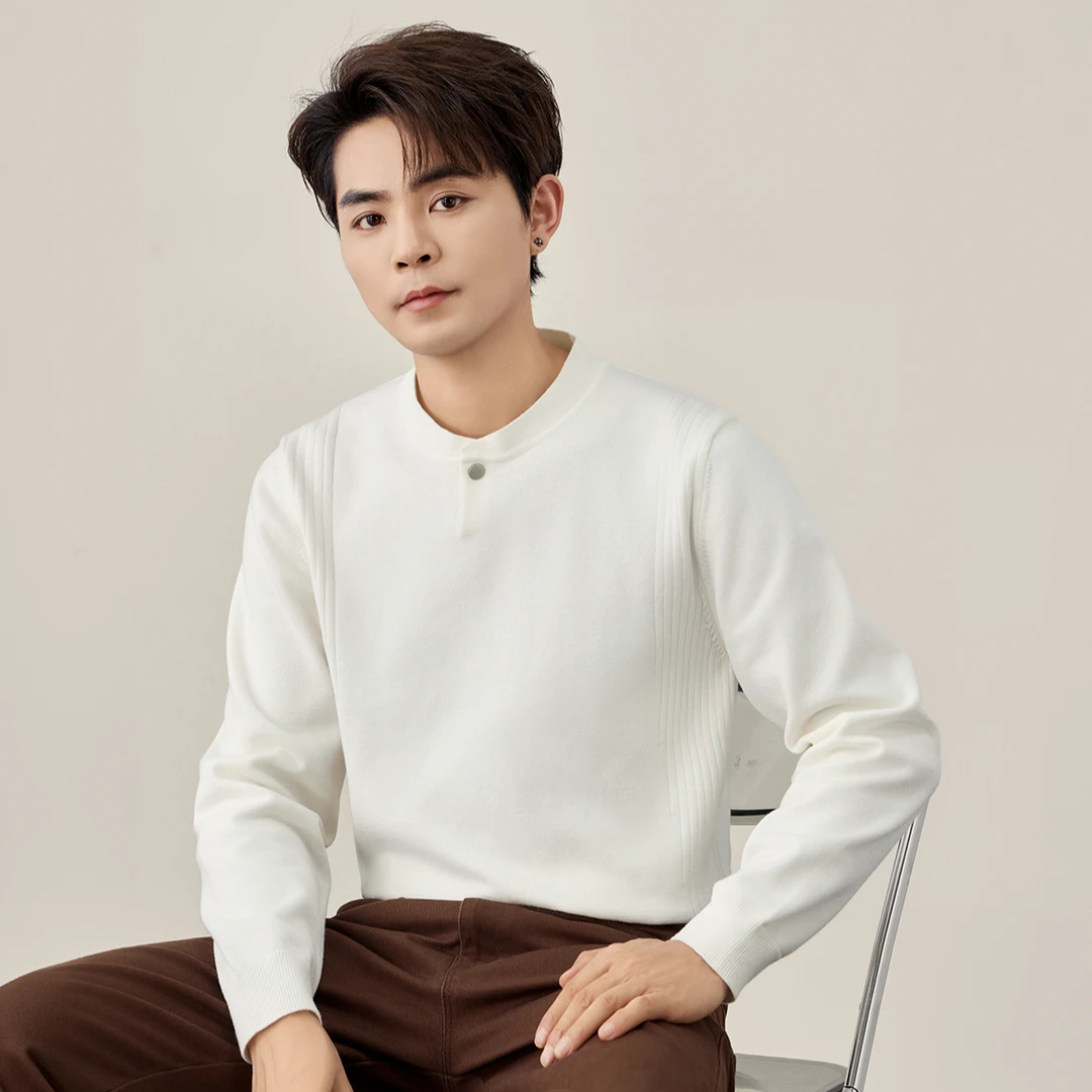 【润哥】秋冬慵懒风亨利衫打底毛衣男纯色简约休闲百搭针织衫3725