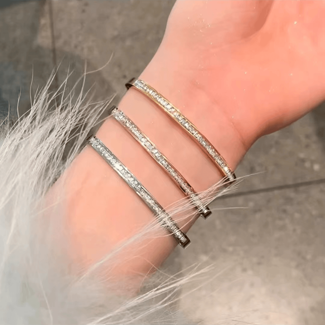 钛钢合成锆石手镯 轻奢百搭款三色满天星手镯0622