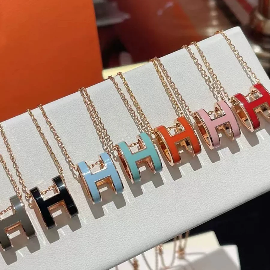 钛钢项链 百搭爆款女珐琅彩字母项链0717.