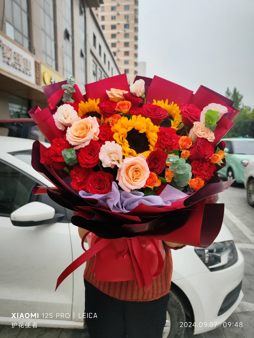 万事如意向日葵玫瑰混搭鲜花花束送老公送男朋友老师礼物领导我们开学啦