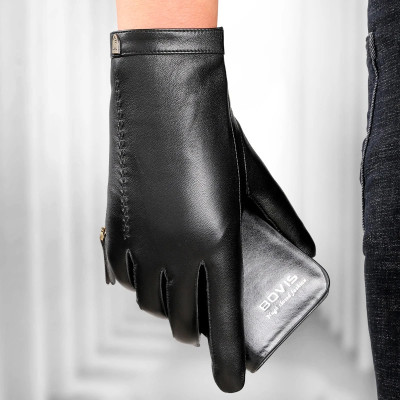 真皮手套男士秋冬季保暖加绒加厚开车骑行头层羊皮商务帅气触摸屏