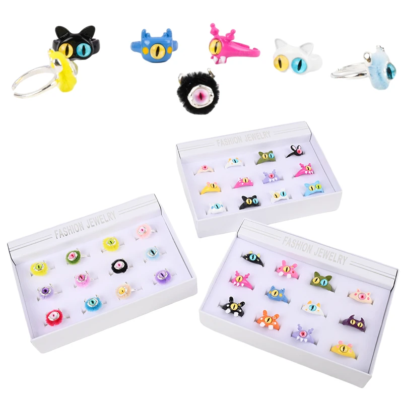 小怪兽戒指搞怪猫咪大眼卡通甜酷可爱儿童童趣开口彩绘戒指热卖款