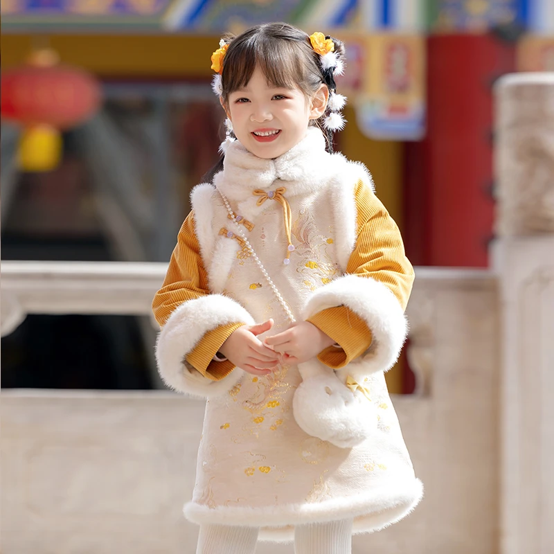 碧瑶·汉服女童2025秋冬季新款加厚新中式旗袍拜年服儿童周岁礼服