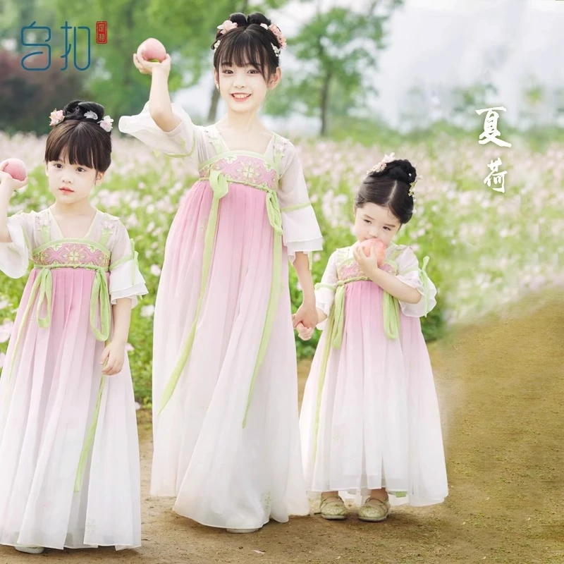 夏荷.汉服女童春夏款儿童中国风古装超仙短袖改良襦裙儿童连衣裙