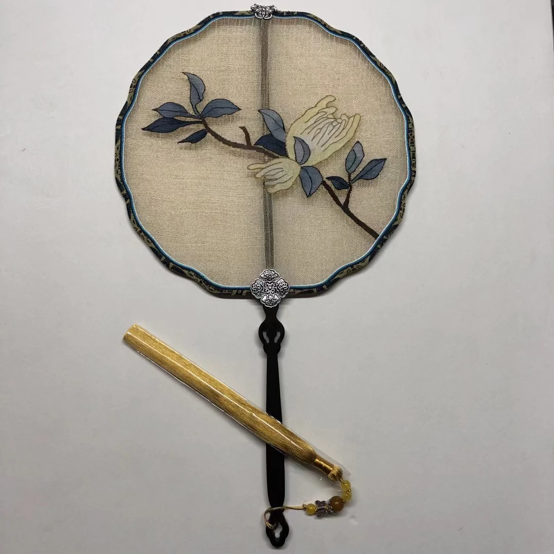 双面苏绣缂丝苏州扇子汉服古风异形刺绣宫扇舞蹈道具团扇礼品