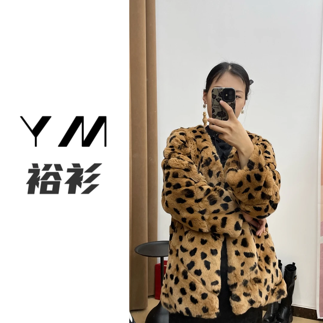 【裕衫】‘豹豹姐姐’ 70cm中长v领时尚百搭 獭兔短外套