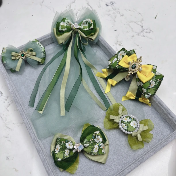 DIY发饰蝴蝶结棉带绿意盎然材料